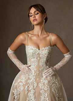 Azazie Sonnet Wedding Dresses Diamond White Nude Ball-Gown Strapless Lace Dress image5