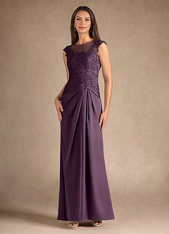 Azazie Santa Barbara Mother of the Bride Dresses Plum Sheath Pleated Stretch Satin Dress image4