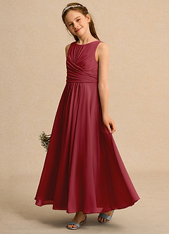Azazie Ducky Girls Formal Flower Girl Dresses Pomegranate A-Line Pleated Chiffon Dress image5