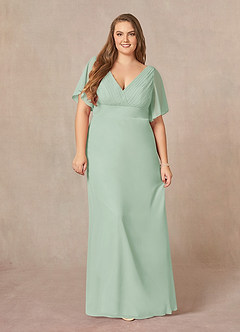 Azazie Alessa Mother of the Bride Dresses Agave A-Line V-Neck Pleated Chiffon Dress image7