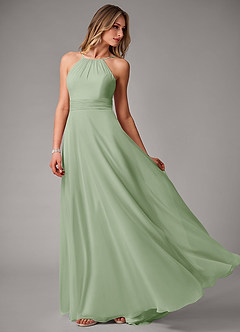 Azazie Amalia Bridesmaid Dresses Dusty Sage A-Line Pleated Chiffon Dress image3