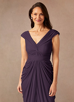 Azazie Lisolette Mother of the Bride Dresses Plum Sheath Pleated Mesh Dress image6