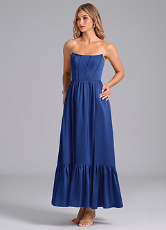 Azazie Leilana Bridesmaid Dresses Royal Blue A-Line Corset Stretch Satin Dress image5