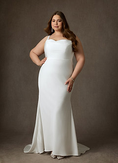 Azazie Lyssa Trouwjurken Jurk van Crêpe rug satijn met Zeemeermin Diamant Wit image1