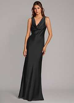 Azazie Cheryl Bridesmaid Dresses Black Mermaid Stretch Satin Dress image4