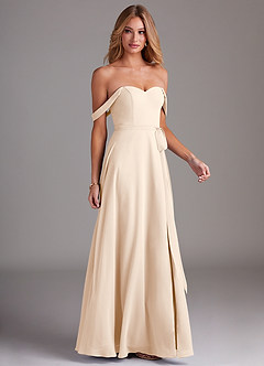 Azazie Aaron Brautjungfernkleider Wandelbar A-Linie Schulterfrei Chiffon Kleid Alabaster Weiß image6