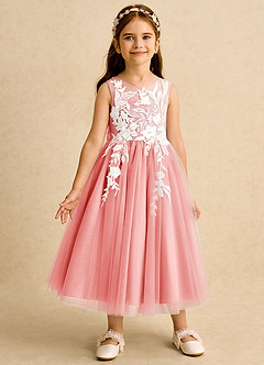 Azazie Sundae Abiti da Ragazza di Fiori Abito Principessa in Pizzo Corallo image5