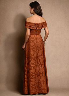 Azazie New Britain Mother of the Bride Dresses Burnt Orange A-Line Pleated Floral Burnout Dress image3
