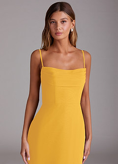 Azazie Saige Bridesmaid Dresses Marigold A-Line Off the Shoulder Chiffon Convertible Dress image2
