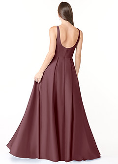 Azazie Neve Bridesmaid Dresses Sangria Ball-Gown with Pockets Stretch Satin Dress image2