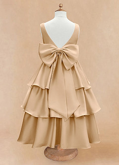 Azazie Margie Flower Girl Dresses Gold A-Line Bow Stretch Satin Dress image5