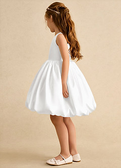 Azazie Nirvana Jurken voor bloemenmeisjes Baljurk Jurk van Mat Satijn Ruches Wit image4