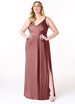 Azazie Aqua Bridesmaid Dresses Amethyst A-Line V-Neck Pleated Stretch Satin Dress image8