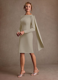 Azazie Merian 신부의 어머니 드레스 컬럼 주름진 스트레치 크레이프 무릎 길이 드레스 image1