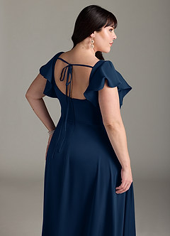 Azazie Bondi Bridesmaid Dresses Dark Navy A-Line Bow Stretch Satin Dress image12