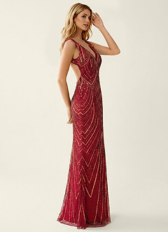Hazelen Burgundy Sequin Embroidery Beading Tulle Off-the-Shoulder Prom Dress image4