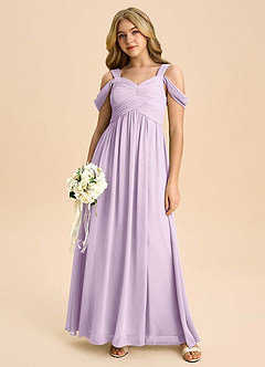 Azazie Lianne Junior Frosted Lilac A-Line Off the Shoulder Chiffon Dress image5