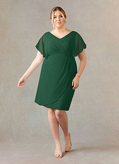 Azazie Julia vestidos de madre de la novia Vestido de Verde Oscuro de Gasa de Recto con Cuello en V Plisado image6