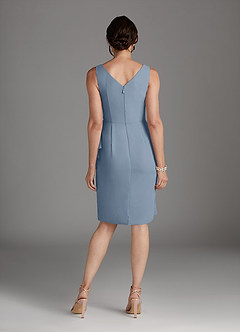 Azazie Saturn Mother of the Bride Dresses Dusty Blue Sheath V-Neck Pleated Chiffon Dress image4