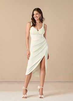 Azazie Zoie Vestidos de novia Vestido de Crema de Satén con cara trasera de crepé de Corte Recto con Plisado image1
