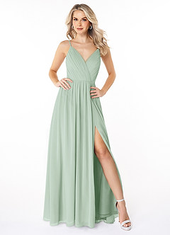 Azazie Gracie Vestidos de damas de honor Vestido de Agave de Gasa de Corte en A con Plisado image1