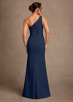 Azazie Floy vestidos de madre de la novia Vestido de Azul Marino Oscuro de Gasa de Corte Recto con Hombro unilateral image3