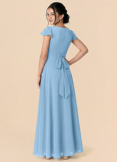 Azazie Payton Junior Steel Blue A-Line Bow Chiffon Dress image2