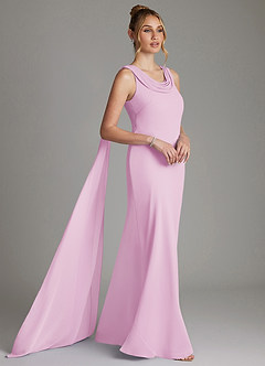 Azazie Jaya Bridesmaid Dresses Candy Pink Sheath Pleated Chiffon Dress image5