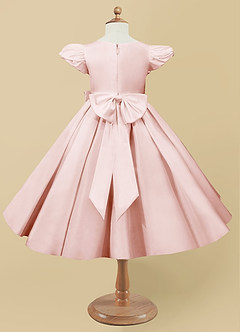 Azazie Jewel Flower Girl Dresses Blushing Pink Ball-Gown Pleated Matte Satin Dress image5
