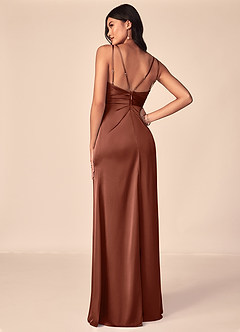 Azazie Aqua Bridesmaid Dresses Clay A-Line V-Neck Pleated Stretch Satin Dress image2