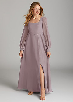 Azazie Leonia Junior A-Linie mit Taschen Chiffon Kleid Dämmerung image1