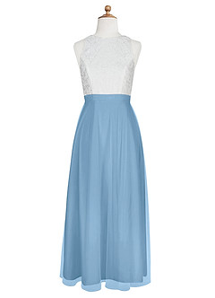 Azazie Albertine Junior A-Linie Spitze Chiffon Kleid Stahlblau image7