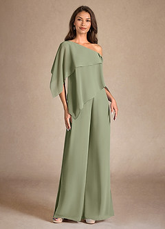 Azazie Halima Mère de la mariée Robes Robe Combinaison/Tailleur Pantalon en Mousseline de soie Fente Latérale Pistache image5