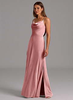Azazie Olaine Robes de demoiselle d'honneur Robe Trapèze en velours Plissée Rose Poussiéreuse image4