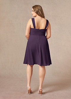 Azazie Olivia At-home Try On Dresses Plum A-Line Square Neckline Pleated Chiffon Dress image11