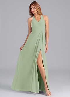 Azazie Dorota Abiti da Damigella Abito A-Line in Chiffon Plissettato Verde Salvia image4