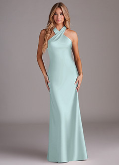 Azazie Doretta Bridesmaid Dresses Sea Glass Mermaid Pleated Stretch Satin Dress image2