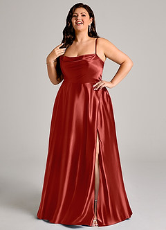Azazie Elle Bridesmaid Dresses Rust A-Line with Pockets Metallic Satin Dress image9