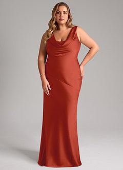Azazie Rylina Bridesmaid Dresses Rust Mermaid Stretch Satin Dress image7