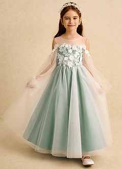 Azazie Zimi Flower Girl Dresses Matcha Ball-Gown Sweetheart Neckline Tulle Dress image7