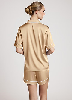 front Satin Contrast Piping Pajama Set