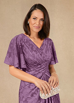 Azazie Emmeline Mother of the Bride Dresses Wisteria A-Line Pleated Floral Burnout Dress image4