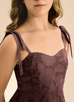 Azazie Rosey Junior Espresso A-Line Sweetheart Neckline Floral Burnout Dress image3
