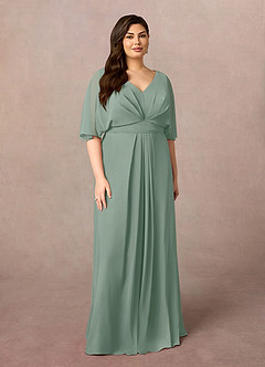 Azazie Oksana vestidos de madre de la novia Vestido de Salvia Plateada de Gasa de Corte en A con Cuello en V Plisado image6