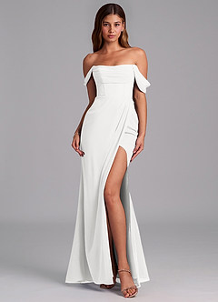 Azazie Johana Jurken voor bruidsmeisjes Converteerbaar Jurk van Chiffon met Zeemeermin Off the Shoulder Wit image3