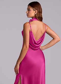 Azazie Yazmine Final Sale Fuchsia Mermaid Pleated Stretch Satin Dress image2