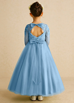 Azazie Precious Flower Girl Dresses Steel Blue A-Line Lace Tulle Dress image2