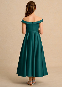 Azazie Teeny Junior Formal Jurken voor bloemenmeisjes A-Lijn Jurk van Mat Satijn Geplooid Pauw image2