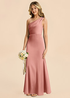 Azazie Ren Junior Robe Trapèze en Satin extensible Plissé Rosette image2
