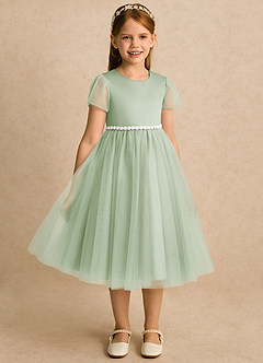 Azazie Kaylor Flower Girl Dresses Dusty Sage A-Line Pleated Tulle Dress image3